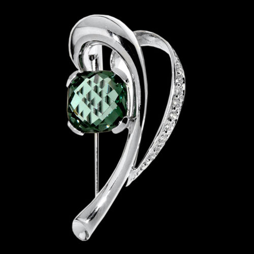 ELLANI STERLING SILVER OLIVE GREEN CZ PAVE BROOCH