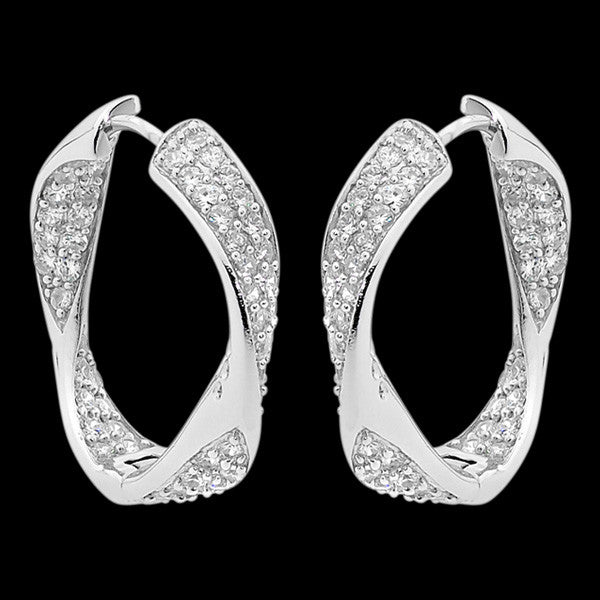 ELLANI STERLING SILVER PAVE CZ TWIST HOOP EARRINGS