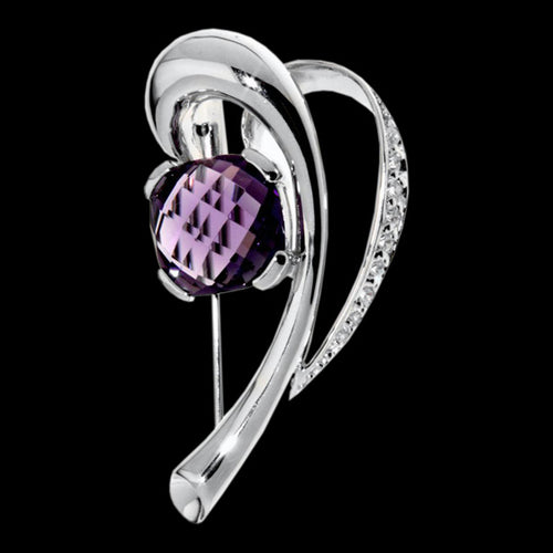 ELLANI STERLING SILVER PURPLE CZ PAVE BROOCH