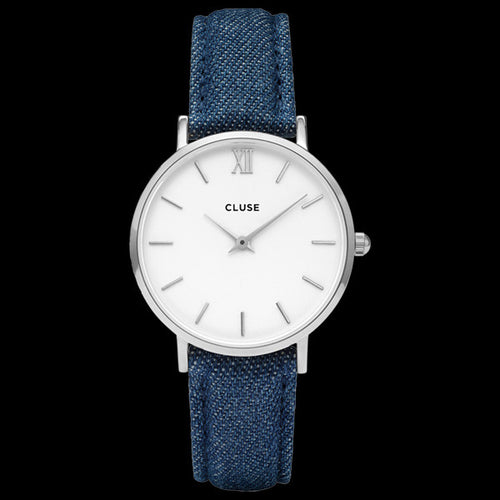 CLUSE MINUIT SILVER/WHITE DENIM WATCH