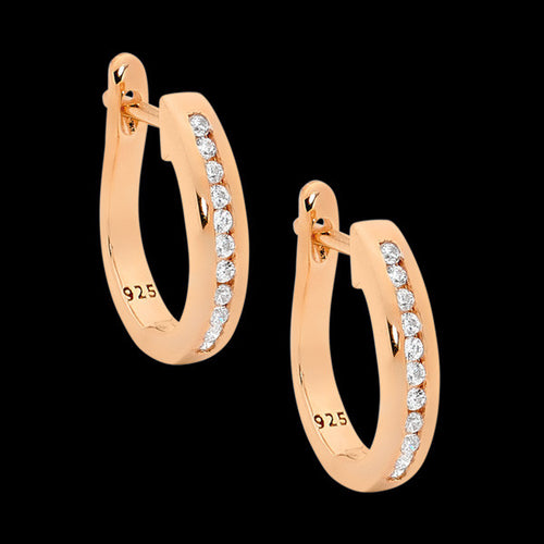 ELLANI STERLING SILVER ROSE GOLD CHANNEL SET HUGGIE EARRINGS