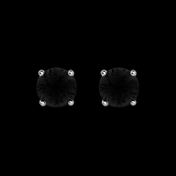 ELLANI STERLING SILVER BLACK CZ 7MM CLAW SET STUD EARRINGS