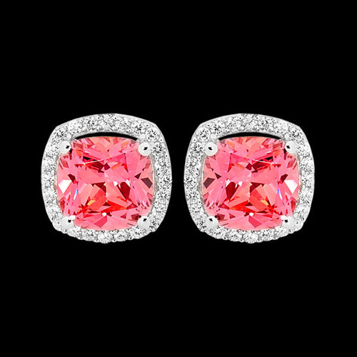 ELLANI STERLING SILVER CUSHION HALO PINK EARRINGS