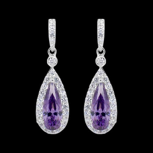 ELLANI STERLING SILVER AMETHYST DROP PEAR EARRINGS