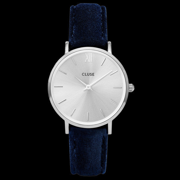 CLUSE MINUIT SILVER BLUE VELVET LIMITED EDITION WATCH