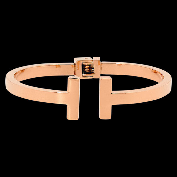 ELLANI STAINLESS STEEL ROSE GOLD IP DOUBLE BAR HINGE BRACELET