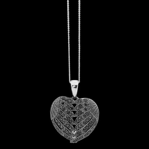 ELLANI STERLING SILVER PAVE BLACK CZ ANGEL WINGS NECKLACE