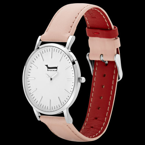 DOXIE SHELBY SILVER PEACH 40MM WATCH - TILT VIEW