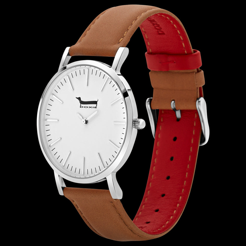 DOXIE OSCAR SILVER TAN 40MM WATCH - TILT VIEW