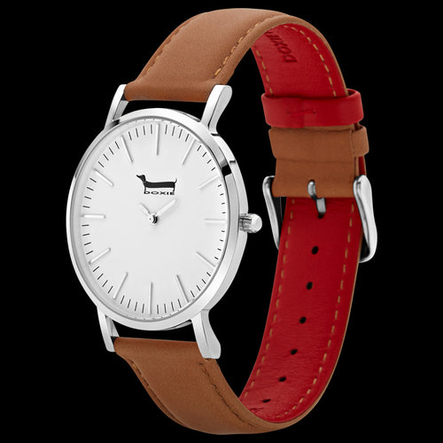 DOXIE OSCAR SILVER TAN 40MM WATCH - TILT VIEW