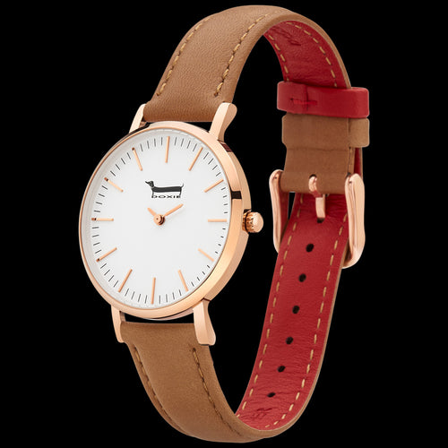 DOXIE ELLA ROSE GOLD TAN 40MM WATCH - TILT VIEW