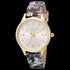 TED BAKER ZOE GOLD PURPLE DIAL FLORAL LEATHER WATCH - TILT VIEW