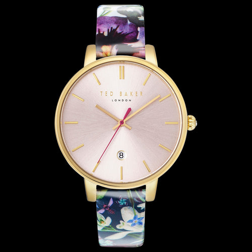 TED BAKER KATE GOLD PINK DIAL FLORAL LEATHER WATCH