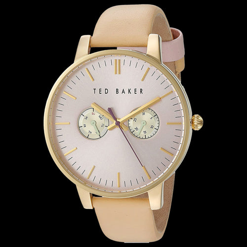 TED BAKER LIZ GOLD PINK DIAL CHRONO CREAM LEATHER WATCH - TILT VIEW