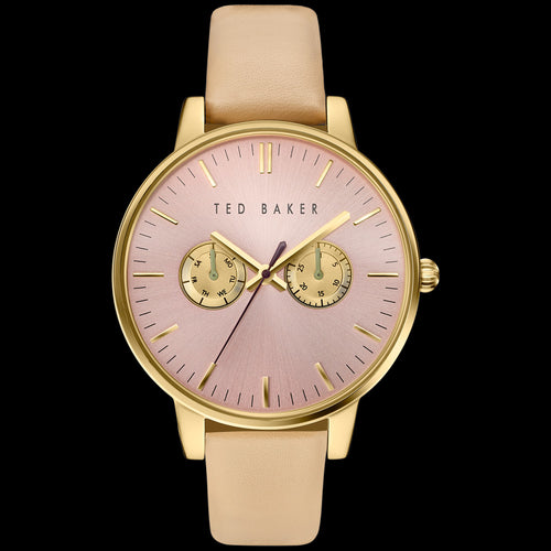 TED BAKER LIZ GOLD PINK DIAL CHRONO CREAM LEATHER WATCH