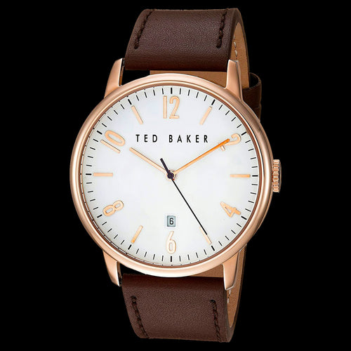 TED BAKER DANIEL ROSE GOLD WHITE DIAL BROWN LEATHER WATCH - TILT VIEW