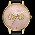 TED BAKER LIZ GOLD PINK DIAL CHRONO BLACK LEATHER WATCH - DIAL CLOSE-UP