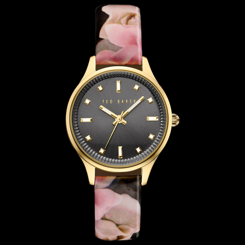 TED BAKER ZOE GOLD BLACK DIAL FLORAL WATCH