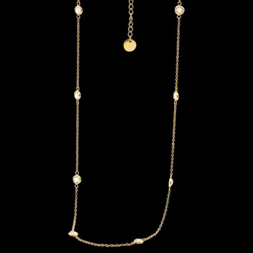 ELLANI STAINLESS STEEL GOLD BEZEL CZ 48CM CHAIN NECKLACE