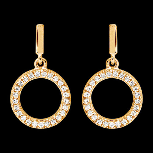 ELLANI STERLING SILVER GOLD PAVE CZ DROP CIRCLE EARRINGS