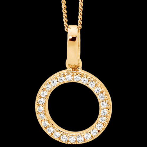 ELLANI STERLING SILVER GOLD PAVE CZ DROP CIRCLE NECKLACE