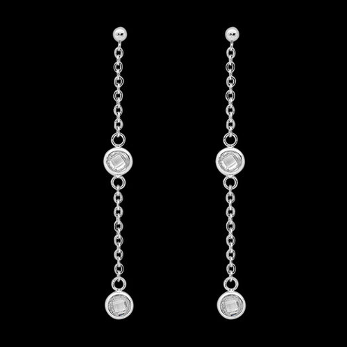 ELLANI STAINLESS STEEL BEZEL CZ CHAIN DROP EARRINGS