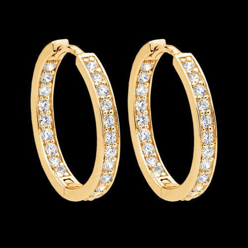 ELLANI STERLING SILVER GOLD INSIDE OUT 23MM PAVE HOOP EARRINGS