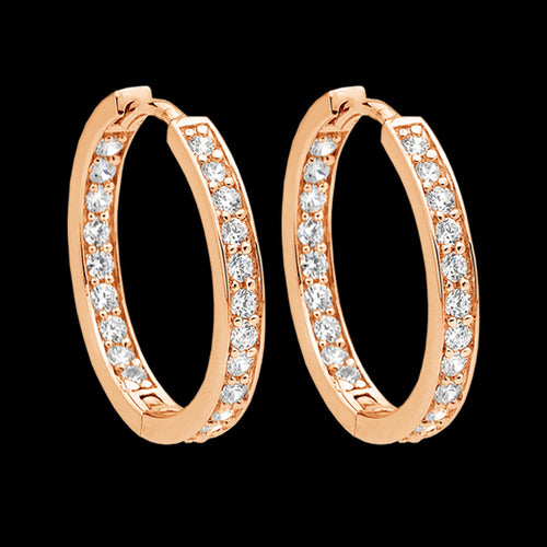 ELLANI STERLING SILVER ROSE GOLD INSIDE OUT 23MM PAVE HOOP EARRINGS