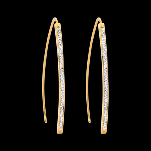 ELLANI STAINLESS STEEL GOLD CURVED BAR PAVED CZ DROP EARRINGS