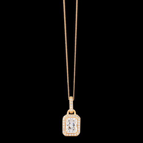 ELLANI STERLING SILVER GOLD OBLONG EMERALD CUT CZ PAVE NECKLACE