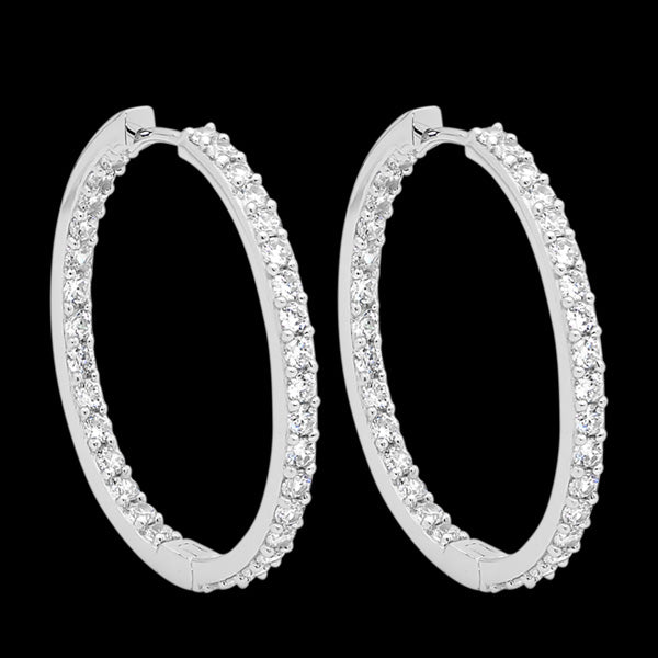 ELLANI STERLING SILVER 30MM INSIDE OUT CZ HOOP EARRINGS
