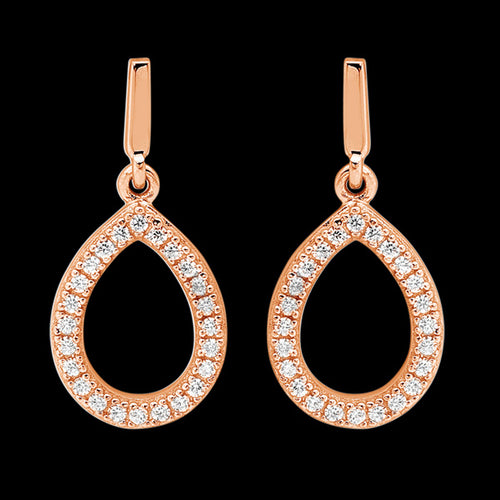 ELLANI STERLING SILVER ROSE GOLD PAVE CZ TEARDROP EARRINGS
