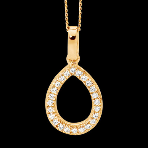 ELLANI STERLING SILVER GOLD PAVE CZ TEARDROP NECKLACE