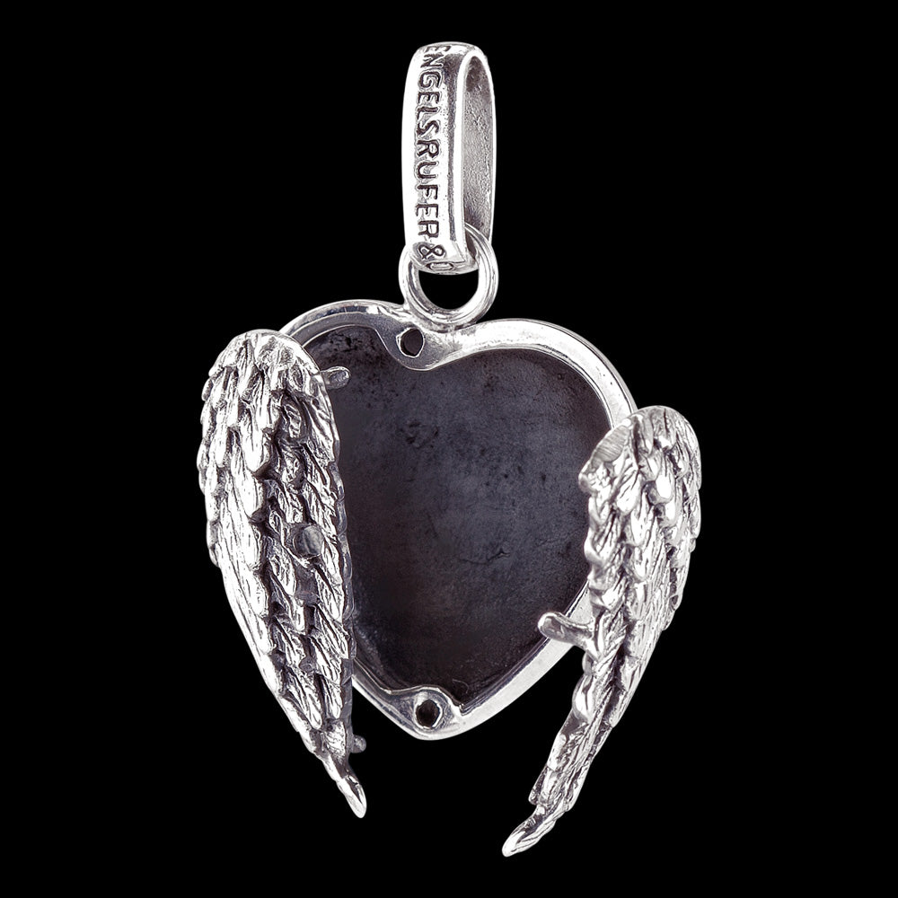 ENGELSRUFER SILVER OXIDISED WING LOCKET PENDANT - OPEN VIEW