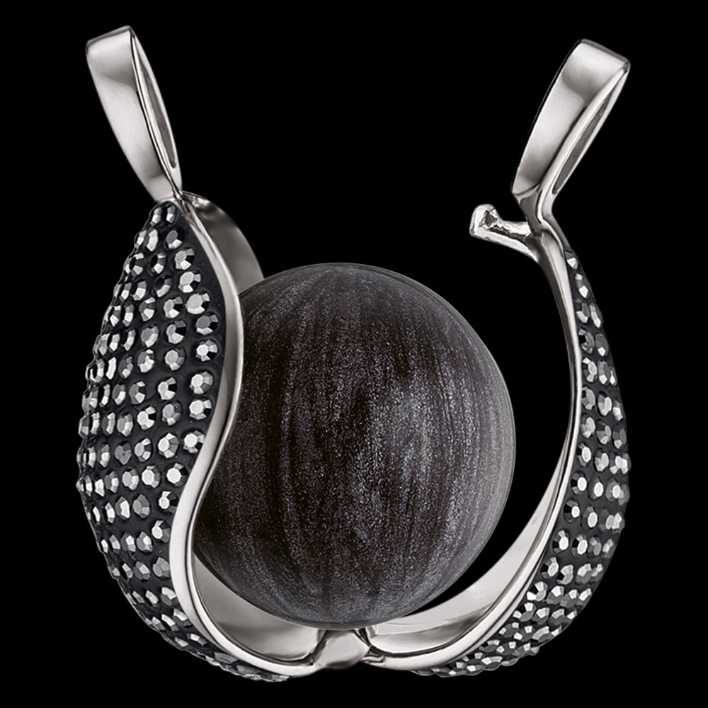 ENGELSRUFER BLACK PAVE MEDIUM CZ TEAR OF HEAVEN SOUNDBALL PENDANT - OPEN VIEW