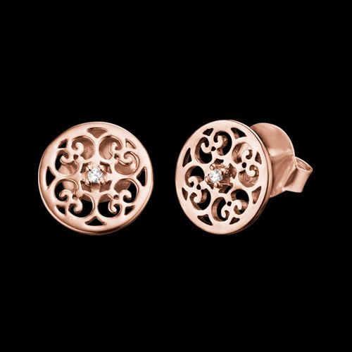 ENGELSRUFER ROSE GOLD ARABESQUE ROUND STUD EARRINGS