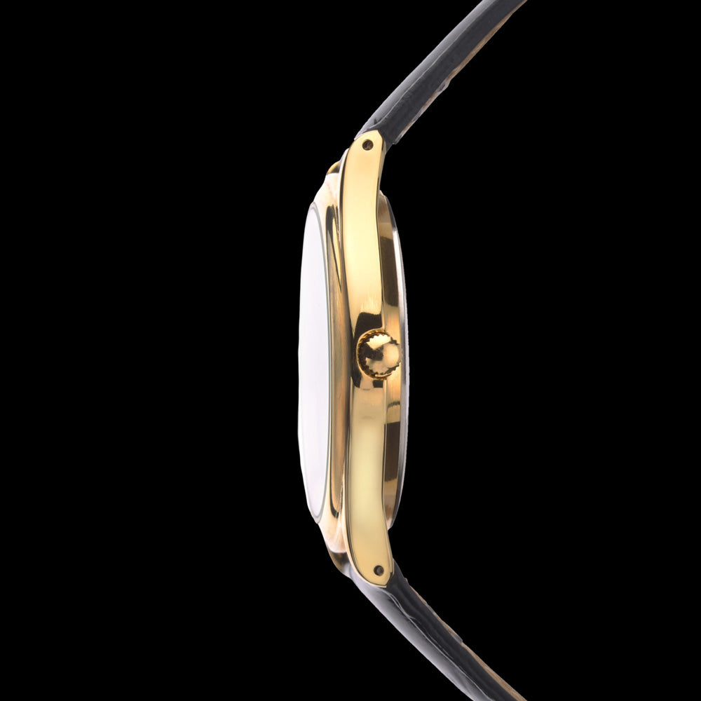 SEKONDA MEN'S GOLD NUMBERS WHITE DIAL BLACK LEATHER WATCH - SIDE VIEW