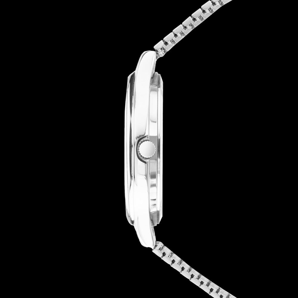 SEKONDA MEN'S SILVER NUMBERS WHITE DIAL EXPANDER BAND WATCH - SIDE VIEW