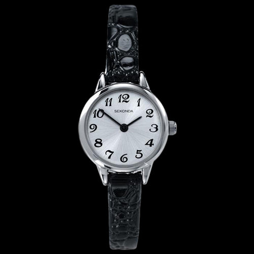 SEKONDA LADIES PETITE SILVER DIAL NUMBERS LEATHER WATCH