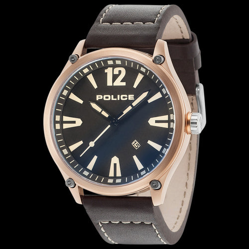 POLICE DENTON ROSE GOLD BROWN LEATHER MEN'S WATCH | AUSTRALIA