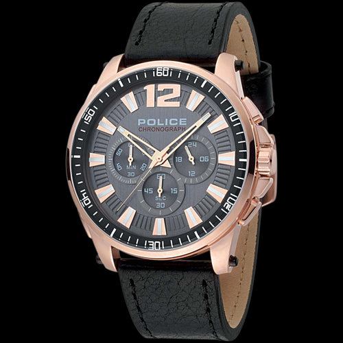 POLICE GRAND PRIX ROSE GOLD BLACK DIAL LEATHER WATCH | AUSTRALIA