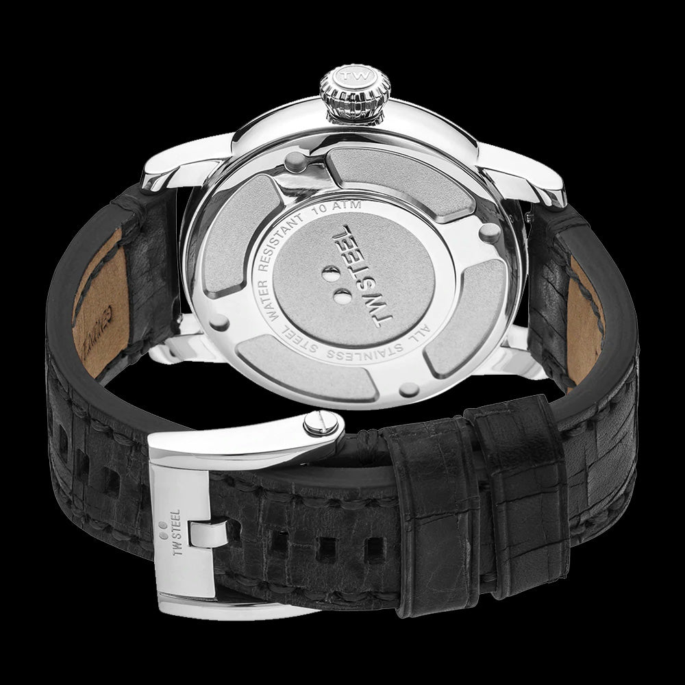 TW STEEL MAVERICK 45MM 3-HANDS BLACK LEATHER WATCH MS61 - BACK VIEW