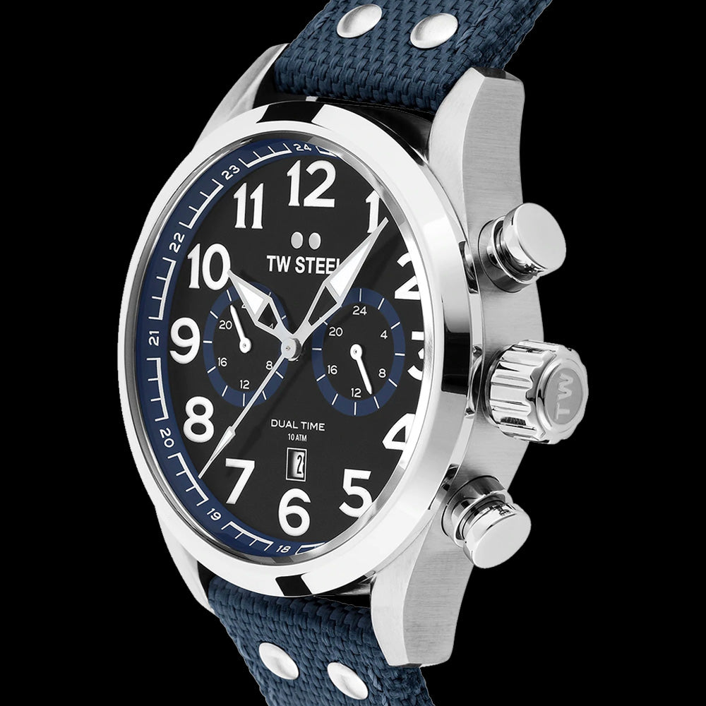 TW STEEL VOLANTE 48MM DUAL TIME BLUE STRAP WATCH VS38 - SIDE VIEW