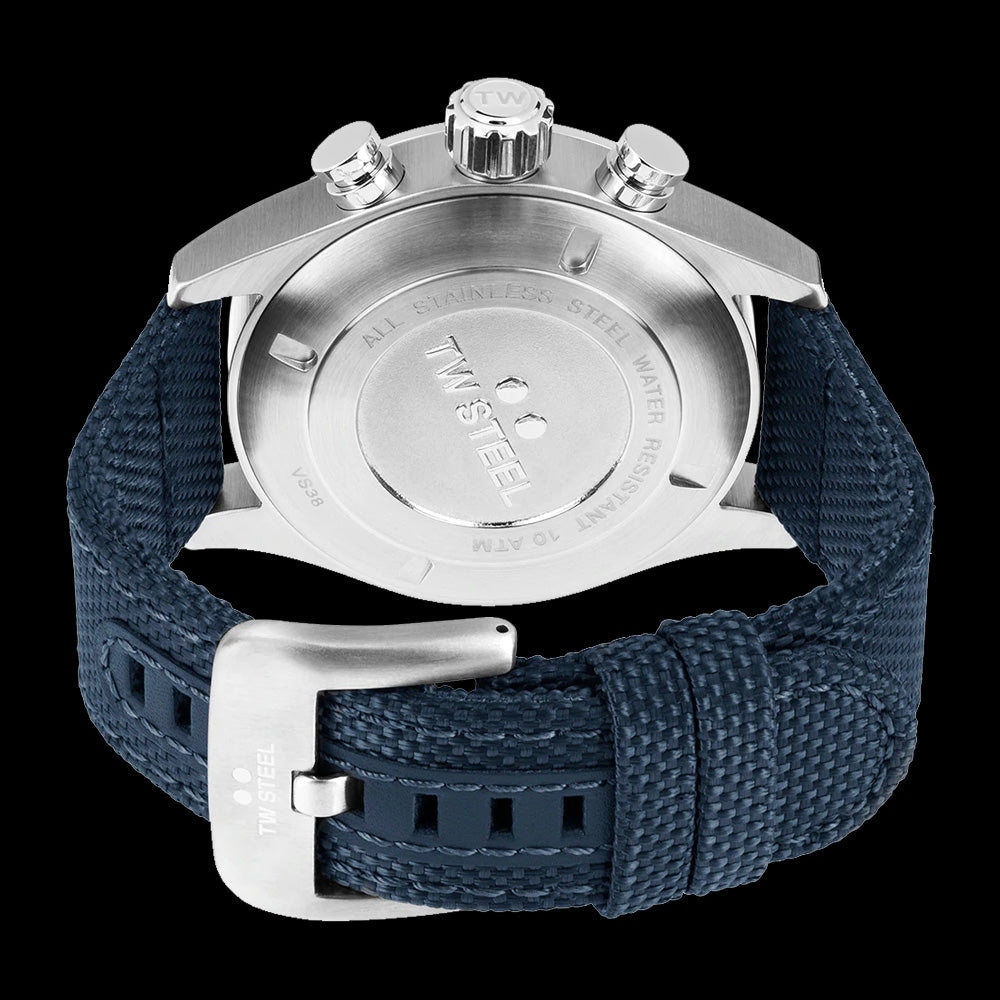 TW STEEL VOLANTE 48MM DUAL TIME BLUE STRAP WATCH VS38 - BACK VIEW