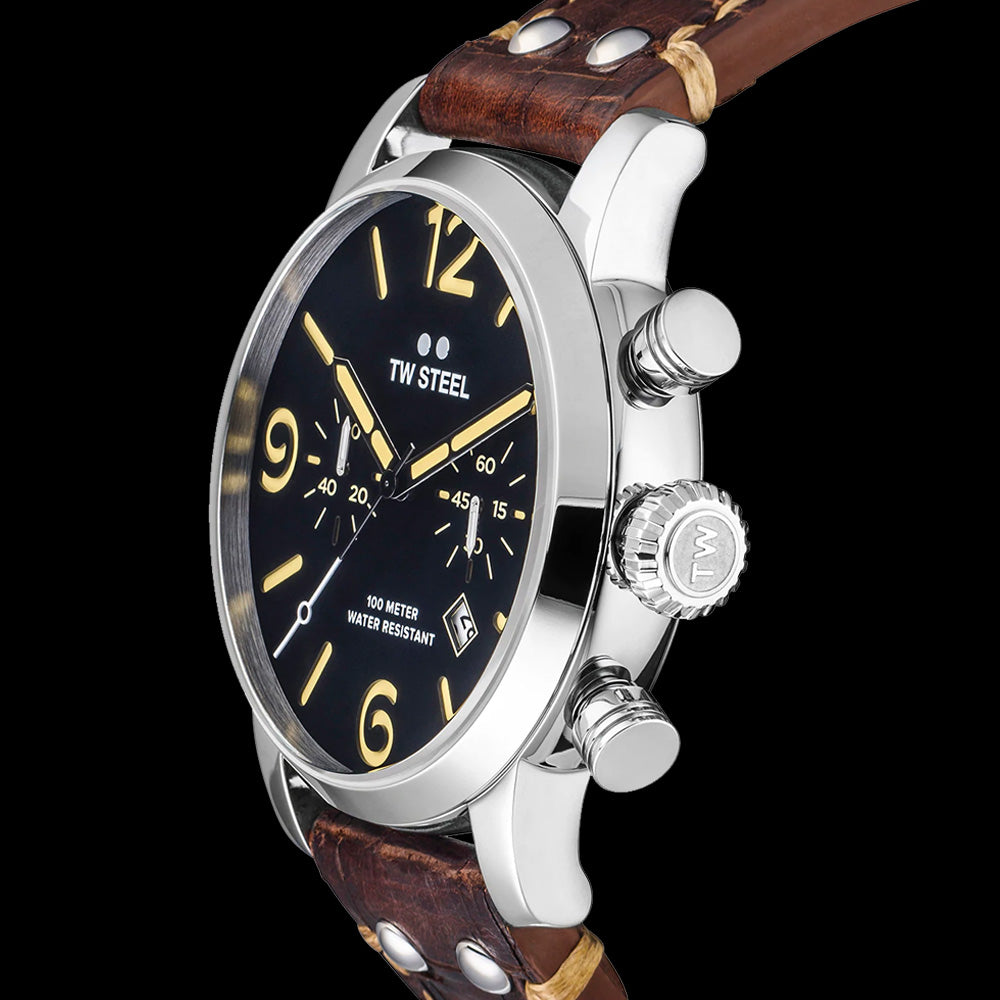 TW STEEL MAVERICK 48MM CHRONO BROWN LEATHER WATCH MS4 - SIDE VIEW