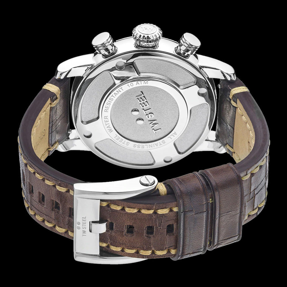 TW STEEL MAVERICK 48MM CHRONO BROWN LEATHER WATCH MS4 - BACK VIEW