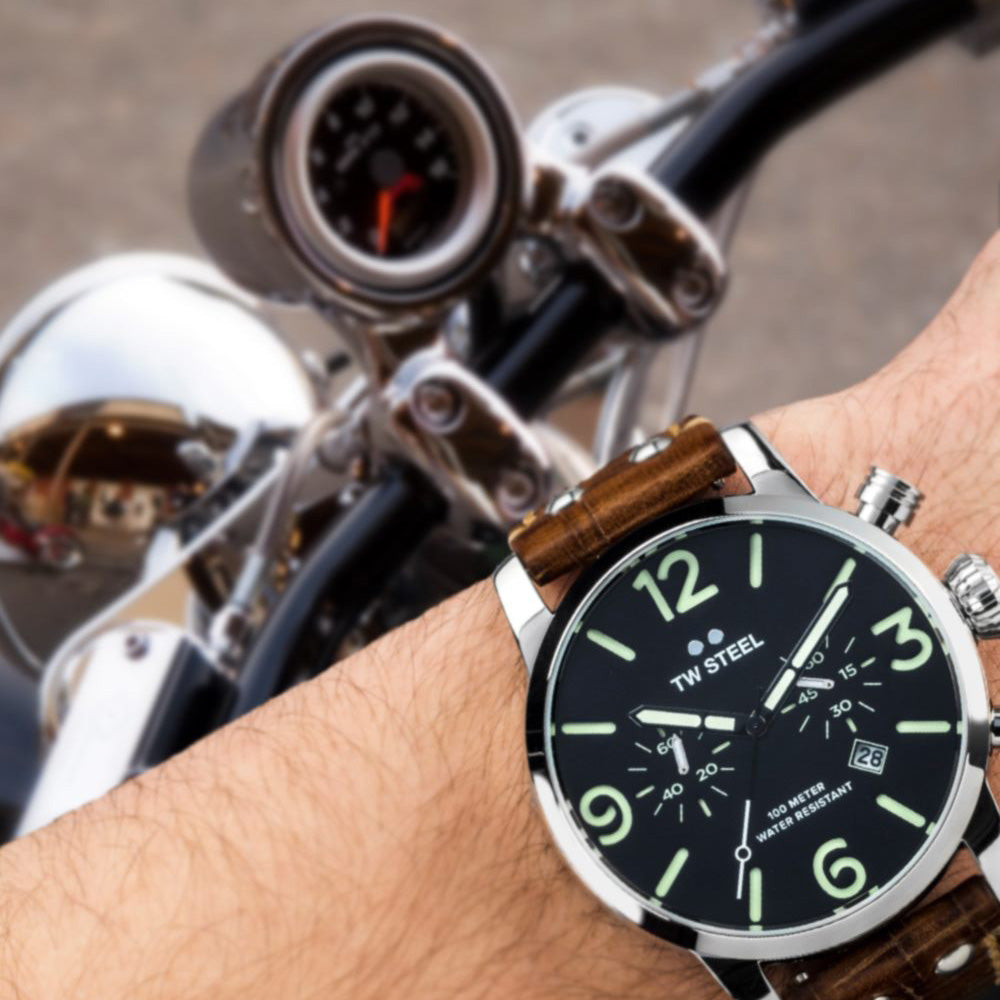 TW STEEL MAVERICK 48MM CHRONO BROWN LEATHER WATCH MS14 - WRIST VIEW 1