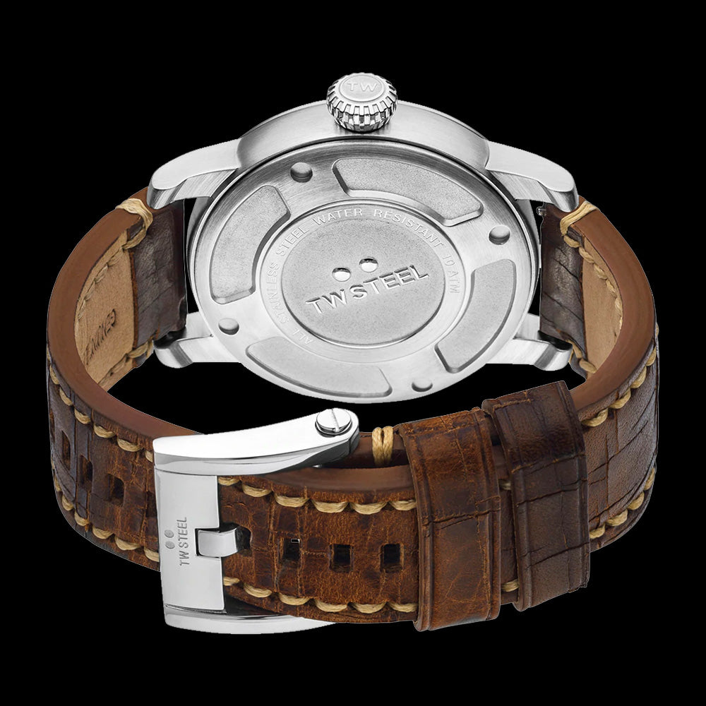 TW STEEL MAVERICK 48MM 3-HANDS BROWN LEATHER WATCH MS22 - BACK VIEW