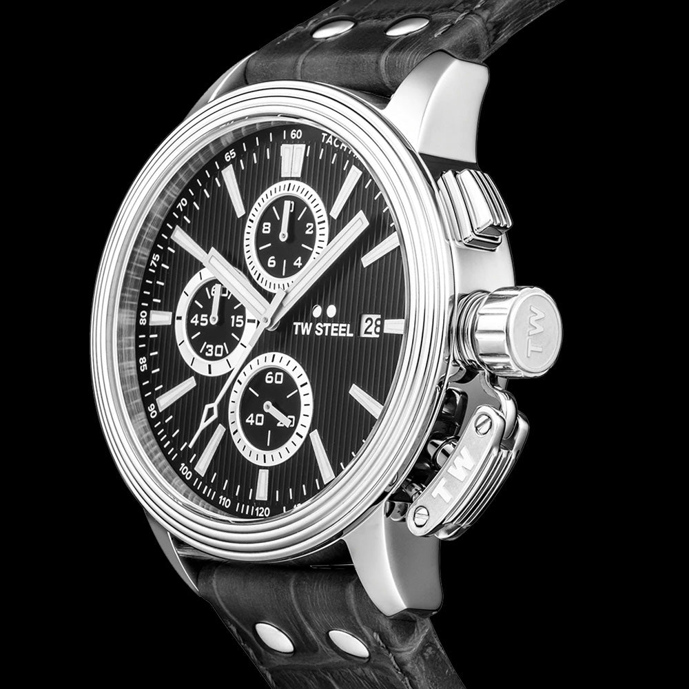 TW STEEL CEO ADESSO 45MM CHRONO BLACK LEATHER WATCH CE7001 - SIDE VIEW