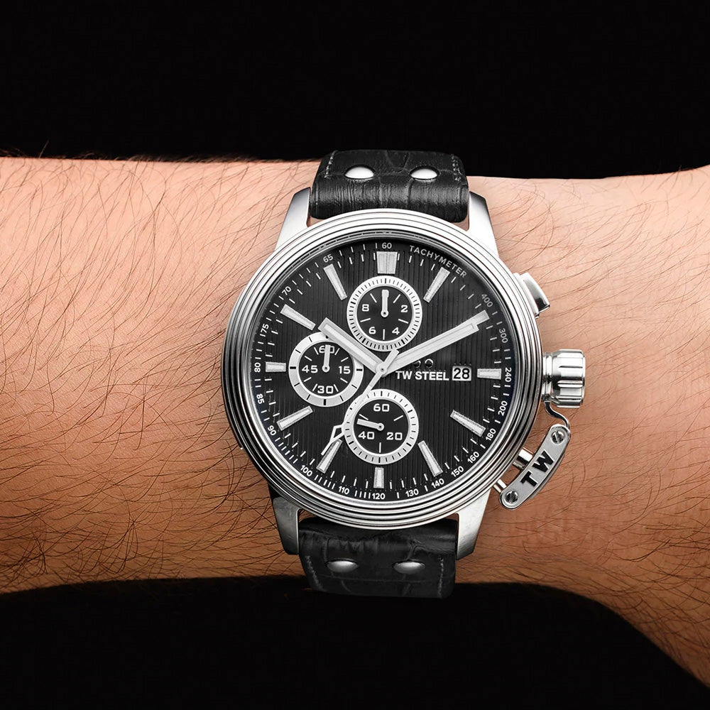 TW STEEL CEO ADESSO 45MM CHRONO BLACK LEATHER WATCH CE7001 - WRIST VIEW